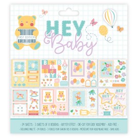 Trimcraft Hey Baby 8" x 8" / 20.3 x 20.3 cm, Paper, (24 Sheets, Glitter Effect, Die-Cut For Easy Assembly, Acid Free, FSC), 8x8 Decoupage Pad