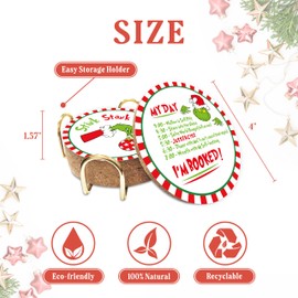 6 Pcs Funny Christmas Coasters with Metal Holder, Absorbent Ceramic Drink Coasters, Stink Stank Stunk Coffee Coasters, Cute Christmas Home Decorations, Novelty Xmas Gifts for Women Men (White)