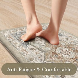 Sungea Kitchen Mats Cushioned Anti Fatigue Mats for Kitchen Floor, Non-Skid Waterproof Kitchen Rugs Padded Comfort Standing Desk Mat for Home Office Laundry Sink(Tan & Grey)