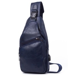 Seoky Rop Men's Sling Bag Lightweight Waterproof Chest Shoulder Crossbody Bag with USB Charging Port Blue