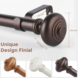 Bronze Curtain Rods for Windows 48 to 84 Inch, Boho Vintage Decorative 1 Inch Diameter Brown Curtain Rod, Adjustable Heavy Duty Rustic Farmhouse Drapery Pole Set with Bronze Grain Finials