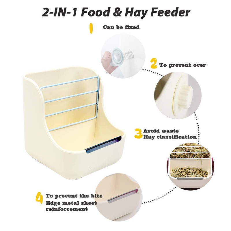 HERCOCCI Rabbit Hay Food Bin Feeder and Bunny Water Bottle