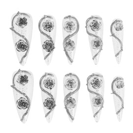 Baluue 10pcs Rose Manicure Nails Flower Charms Press Nails Metal Decoration Diy Gel Glue Full Cover for Women
