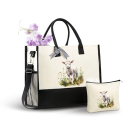 InnoBeta Sheep Gifts for Women Canvas Tote Bag, Tote with Top Zipper Closure and Shoulder Strap for Birthday, Mother's Day, Christmas