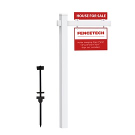 FENCETECH Vinyl PVC Real Estate Sign Post 6' Tall, Realtor Yard Sign Post, 47" Arm Holds Up to 36" Sign - White (No Sign)