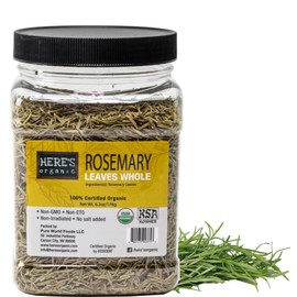 Here's Organic Dried Rosemary Leaves - USDA Certified in wide mouth Jars 6.2oz / 176g (Rosemary Leaves, 6.2oz)