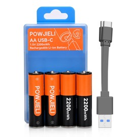 POWJIELI Rechargeable AA Lithium Batteries 1.5V AA Battery 2200mWh High Capacity USB-C Charge, 1 Hour Quick Charge Double A Batteries 4 Packs