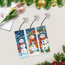 LAKEQUILL 3Pcs Diamond Art Bookmarks, Christmas Snowman Diamond Art Painting Bookmarks Kits for Book Lovers for Birthday Reading Present, DIY Bookmark for Beginners Adults Arts Craft