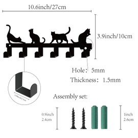CREATCABIN Metal Cat Key Holder for Wall Key Hanger Metal Key Organizer Coat Rack with 6 Hooks Key Hanging Holder Iron Wall Mount Wall Decorative Black Cats for Entry Hallway Front Door 10.6x3.9Inch