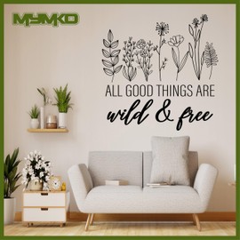 MYMKO All Good Things are Wild & Free Size 21x21'' Wild Flower UV DTF Wall Car Mirror Decal, Peel and Stick Wall Art Decal for Living Room Bedroom Kitchen TV Wall, Wall Stickers Decor