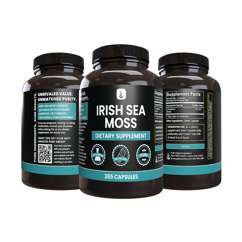 PURE ORIGINAL INGREDIENTS Irish Sea Moss (365 Capsules) Always Pure,