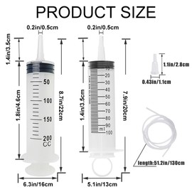 Large Syringes with Hose, 2 Pieces Syringe 100 + 200 ml, Syringe 100 ml with Hose, 200 ml Syringe Set with Hose, 100 ml Syringe with Hose, Plastic Syringe with Hose, Large Plastic Syringe