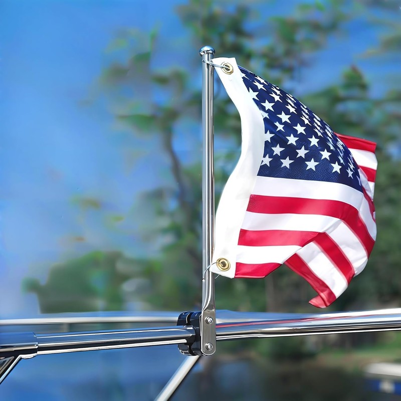 Pebbly Beach 2 PCS Boat Flag Pole Kit Universal, with
