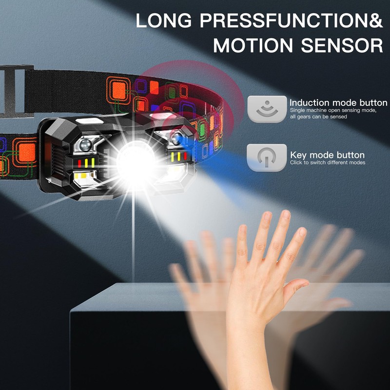 KunHe 10 Pack led Rechargeable Headlamp Flashlight Headlight Motion Sensor