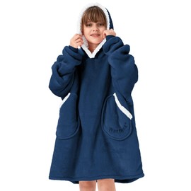 Century Star Wearable Blanket Hoodies for Women Men Sherpa Oversized Thick Cozy Fleece Soft Warm Adult Sweatshirt Hooded, Navy, Kids