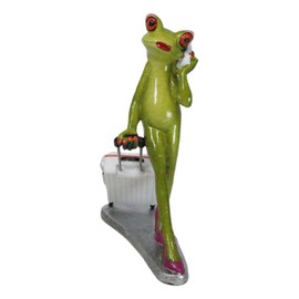 Ebros Gift The Modern Career Airport Sky Traveler Lady Frog Wearing Red Heels Lipstick and Cell Phone While Pulling A Carry On Luggage Figurine 7.25" H