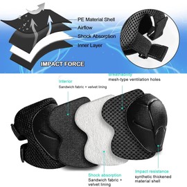 Children's Knee Pads, 6-in-1 Professional Knee Pads, Protectors Set, Adjustable Knee Pads, Elbow Pads and Wrist Guards for 5-11 Years Old Toddlers Skating Cycling
