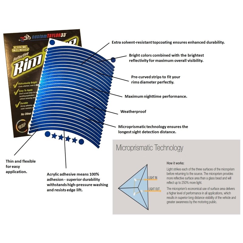 customTAYLOR33 Blue High Intensity Grade Reflective Copyrighted Safety Rim Tapes