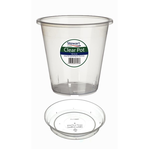 Home Fittings® Clear Orchid Pot 18.5cm with Saucer Plastic Flower