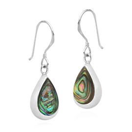 AeraVida Classic Teardrops of Abalone Shell Inlay .925 Sterling Silver Dangle Earrings | Stylish Sterling Silver Dangle Earring for Women | Vintage Jewelry Gift
