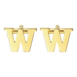 PATIKIL Initial Cufflinks, Classic Alphabet Letter W Stainless Steel Men Cuff Links 26 Letters A-Z with Box for Men Father Husband Weddings Gift Business Birthday, Gold Tone