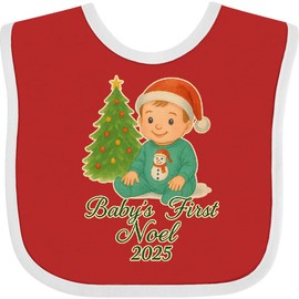 inktastic My First Christmas 2025 Baby Outfit Baby Bib Red and White 46c1b
