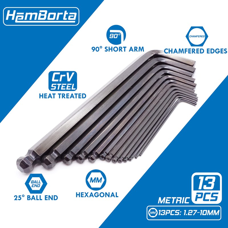 HemBorta® Metric Allen Key Set Ball End 13pcs, Long Metric