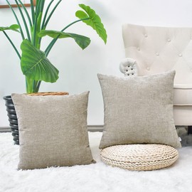 CaliTime Pack of 2 Cozy Throw Pillow Covers Cases for Couch Sofa Home Decoration Solid Dyed Soft Chenille 18 X 18 Inches Light Taupe
