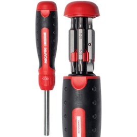 Ratcheting Screwdriver - 13-in-1 Multi Bit Screw Driver w/ ¼" Hex Shaft for Phillips, Star, Flat, Square Bit - Ratchet Screwdriver w/Retractable Cartridge - Multi Screwdriver