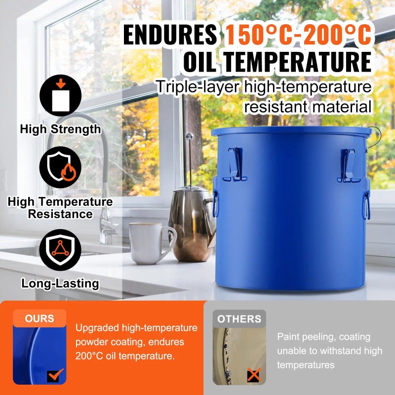8 Gallon Carbon Steel Fryer Grease Bucket Rust Proof Coating