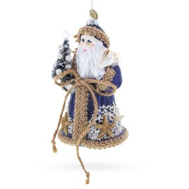 Rustic Coastal Santa with Burlap Accents & Starfish Design Christmas Ornament