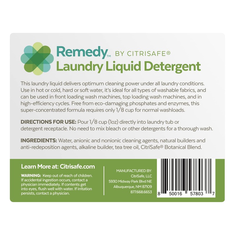 CitriSafe Remedy Laundry Liquid Detergent - Environmentally-Friendly Concentrated Laundry Detergent