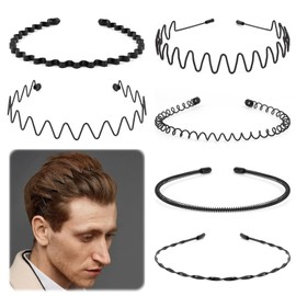 6 pieces wave metal headband, metal headband, unisex, spring wave hair band, men's headband, non-slip elastic headband, multiple styles, for sports, fitness, daily make-up
