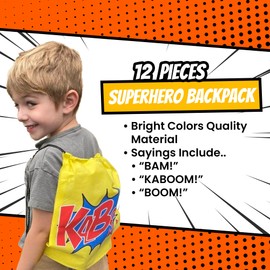Podzly 12 Superhero Drawstring Bag Party Supplies - Superhero Party Favors (1 Dozen)