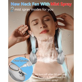 Neck Fans Portable Rechargeable,4000Mah Neck Fan with Mist Spray,Bladeless Folding Fans that Blow Cold Air,Leafless Hanging USB-C Battery Operated Neck Coolers for Hot Weather Father's Day Gifts