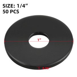 50 PCS 1/4" Stainless Flat Washers, 1" Outer Diameter, 18-8 (304) Stainless Steel Metal Washers for Screws and Bolts, Black Finish