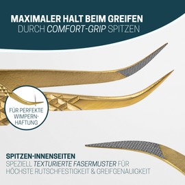 KLINGENHELD® NEU Profi Wimpern Pinzetten Set mit ComfortGrip-Spitzen & Anti-Rutsch Griff - Maximaler Halt & höchste Präzision - inkl. Baumwoll-Etui 100% nachhaltig - Pinzette Wimpernverlängerung