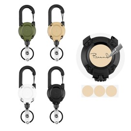 4-Pack Heavy Duty Retractable Keychains with 58cm Stainless Steel Cord & Multi-Function Carabiner Clip - Badge/ID Card Holder Kit Includes DIY Stickers for Custom Organization