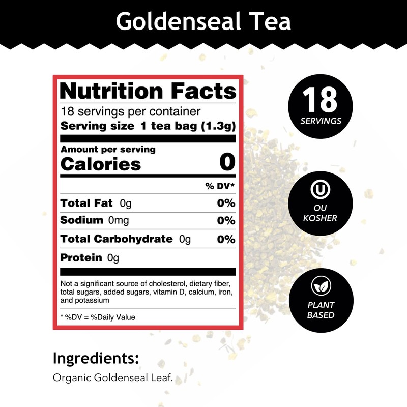 Buddha Teas Organic Goldenseal Tea - OU Kosher, USDA Organic,