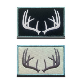 2 Pcs Tactical Wildlife Antlers Hunter Funny Hook and Loop Fully Embroidered Moral Tags Emblem Tactical Antlers Patches for Attach to Bags Caps Backpack Uniform Vest Harness