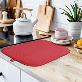 FULL BE DARE Dish Drying Mats for Kitchen Counter, Drying Mat For Kitchen Counter, Dish Dryer Mat, Large Dish Drying Pad for Kitchen Counter, Dish Drying Mat, 15" x 20", Draining Mats 2 Pack (Red)