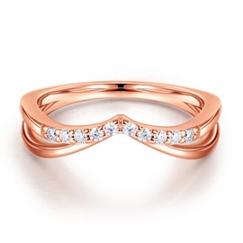 MOOSEA Moissanite Eternity Rings for Women, D Color VVS1 Clarity Lab Created Moissanite Wedding Rings 14K Rose Gold Vermeil Double Wishbone Moissanite Wedding Band for Women Jewelry Gifts