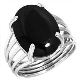 Jeweloporium 925 Sterling Silver Ring for Women Real Black Onyx Stone Statement Silver Ring Size S Mothers' Day Gift Fashion Jewelry