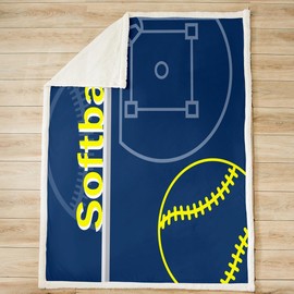 Feelyou Softball Fleece Throw Blanket Throw 50"x60" Sports Game Sherpa Blanket for Bed Sofa Couch Girls Decor Baseball Plush Blanket Softball Gaming Fuzzy Blanket