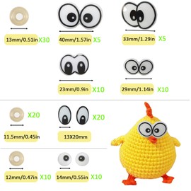 Zhbrchz 120pcs 14mm-38mm Plastic Safety Eyes Cartoon Eyes Crafts Safety Eyes with Washers for Amigurumi Crochet Bears Stuffed Animals DIY Clay Doll Making