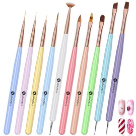 KINGMAS 10 Pcs Nail Art Brushes, Clean Up Painting Brush Drawing Pen, Nail Liner Brush and Nail Dotting Pen
