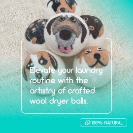 SHEEP WOL 4 XL Gray Handmade New Zealand Wool Dryer Balls Natural Laundry Fabric Softener - 4 XL Pack, Dog Face