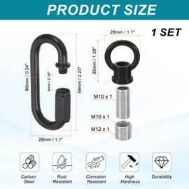 PATIKIL M10 Fine Thread Lamp Female Loop Holder with M12 Adapter Chain Quick Link, Lifting Eye Nut Hook Ring Structural Support to Chandelier, 132 lbs Load Black