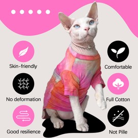 QBLEEV Sphynx Cat Clothes, Hairless Cats Rainbow Rendering T-Shirt for Spring Summer Autumn, Breathable Cat Wear Clothes Vest Shirts for Sphynx, Cornish Rex, Devon Rex, Peterbald