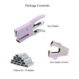 Aacehlh Small Hand-held Stapler Set, 15 Sheet Capacity, includes 750Pcs Staples and A Staple Remover, Mini Desktop Stapler for Office, School, Home or Travel Use. (Purple)